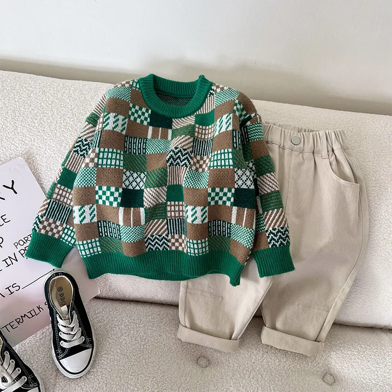 

Boys Sweater Cotton Outwear Tops 2022 Green Warm Thicken Velvet Winter Plus Size Knitting Children's Clothing