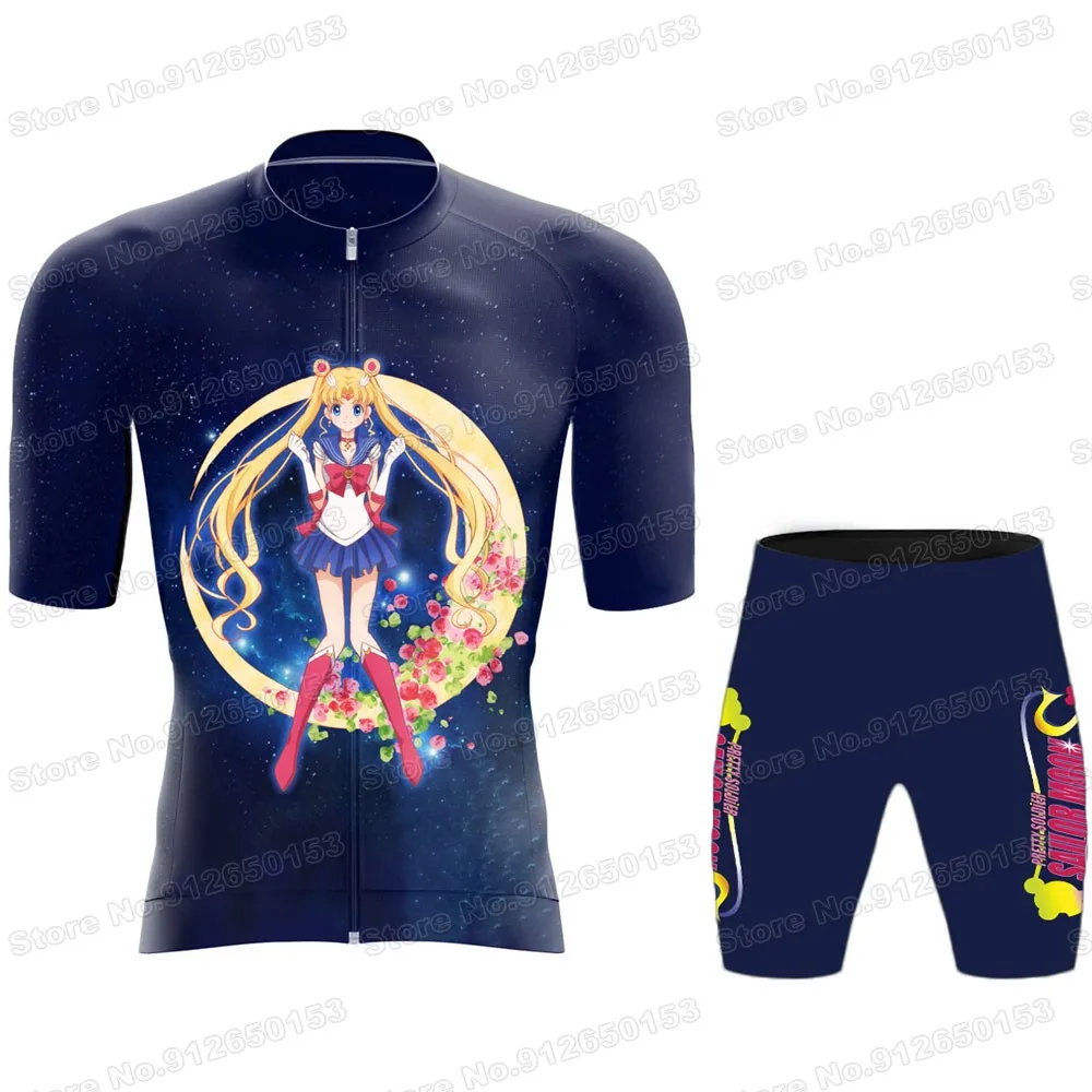 Women Sailor Moon Cycling Jersey Set Cartoon Anime Cycling Clothing Pretty Girl Soldier Road Bike Shirts Suit MTB Maillot