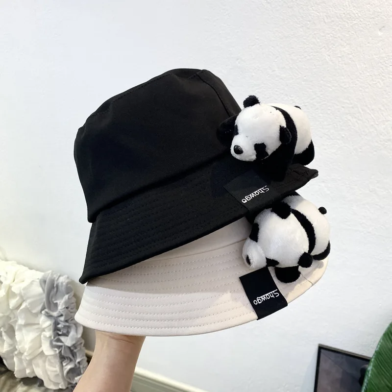 

Women's Hat Panama Four Seasons Fisherman Hat Big Round Hat Sun Shade Hat Cartoon Panda Lovely Casual Bucket Hat Cap H04