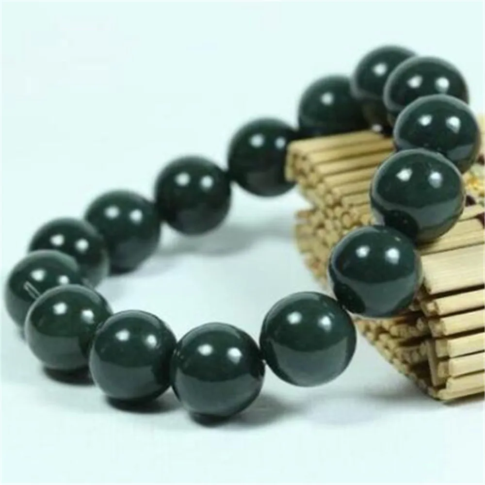 

Genuine Natural Green Jade Buddha Beads Bracelet Men Big Jades Stone Bead Elastic Beaded Bracelets Fashion Jewellery Male Bangle