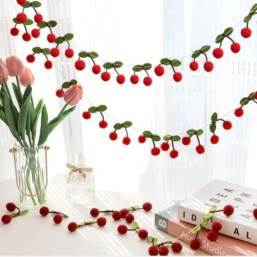 Festive Cherry Garland - Cheerful Pom-Pom Banner for Birthdays, Weddings, and Holiday Décor