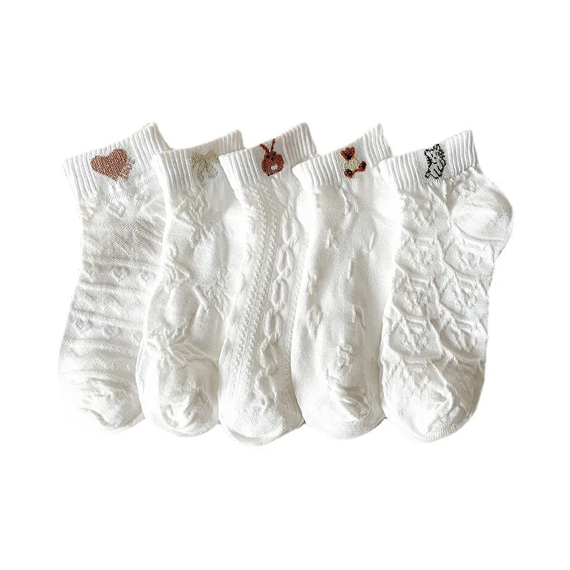 

5pairs Lot White Breathable Socks Women Cotton Socks Femme Sweet Basic Socks Ankle Dress Calcetin Medias