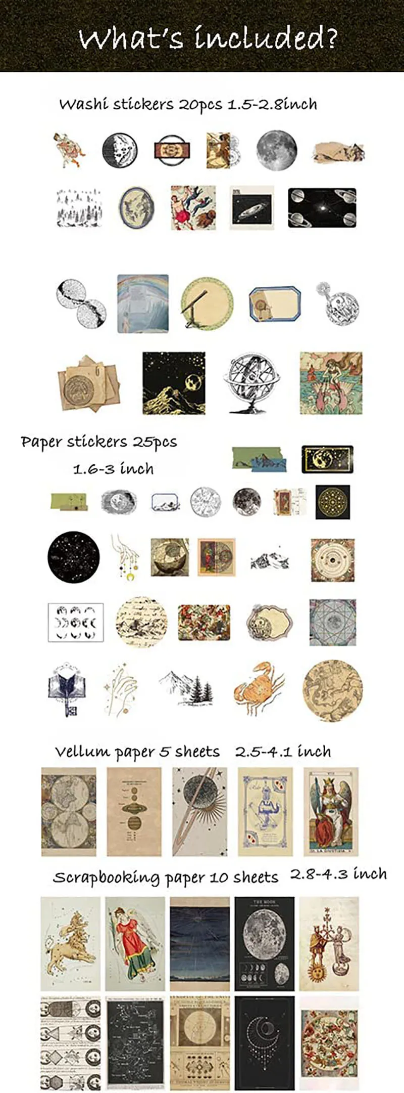 60Pcs Vintage Astrology Stickers Aesthetic Celestial Sticker Pack Moon Galaxy Tarot Scrapbook Journal Supplies Cute Stationary