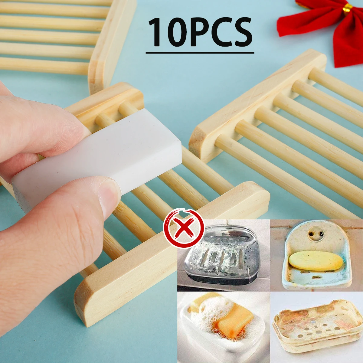 휴대용 천연 나무 비누 접시, 비누 트레이, 거치대 접시, 곰팡이 방지, 욕실 샤워 플레이트, 가정 욕실용, 10 개 