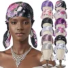 New Women Luxury Satin Sleeping Bonnets Night Sleep Caps Ladies Headwrap Printed Stretch Beanie Cap Hair Care Head Cover 1