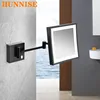 Modern Black Bathroom Mirrors Quality Brass Dual Arm Extend Folding Bathroom Makeup Mirror Magnifying LED Light Bathroom Mirrors 1