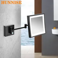 Modern Black Bathroom Mirrors Quality Brass Dual Arm Extend Folding Bathroom Makeup Mirror Magnifying LED Light Bathroom Mirrors 1