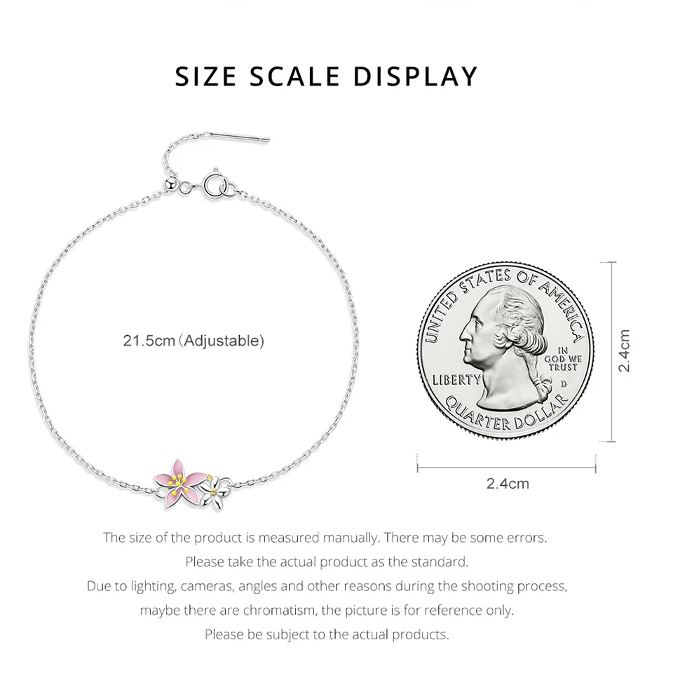 BISAER 925 Sterling Silver Bracelet Flower Beautiful Cherry