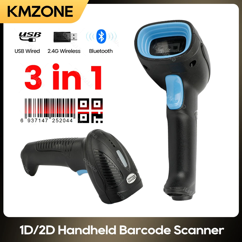 Lettore QR 2D Scanner Scanner di codici a barre palmare 1D/2D lettore di barre Scanner qr portatile USB Wireless 2.4G Bluetooth PDF417 codice DM