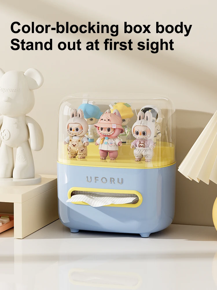 Uforu Desktop-Organizer aus klarem Acryl – transparente doppellagige Sammlerfiguren-Aufbewahrungsbox und Taschentuchbox-Halter – Detail 10