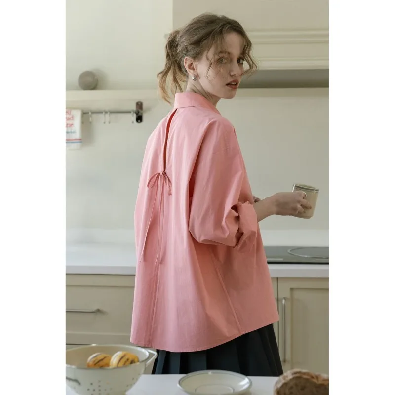

Deeptown Sweet Blouses Women Casual Long Sleeve Pink Shirts Loose Female Elegant Cute Tops Chic Office Ladies Autumn Fashion