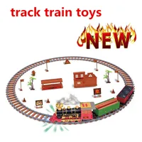 Electronic Train Toy Set Car Railway And Tracks Steam Track Train Toys With Spray And LED Light Kids Birthday Gift 1