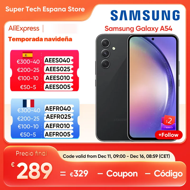 Samsung-teléfono inteligente Galaxy A54 5G, versión Global, Exynos 1380, 120Hz, Super AMOLED, 5000mAh, 25W, carga rápida, Android 13