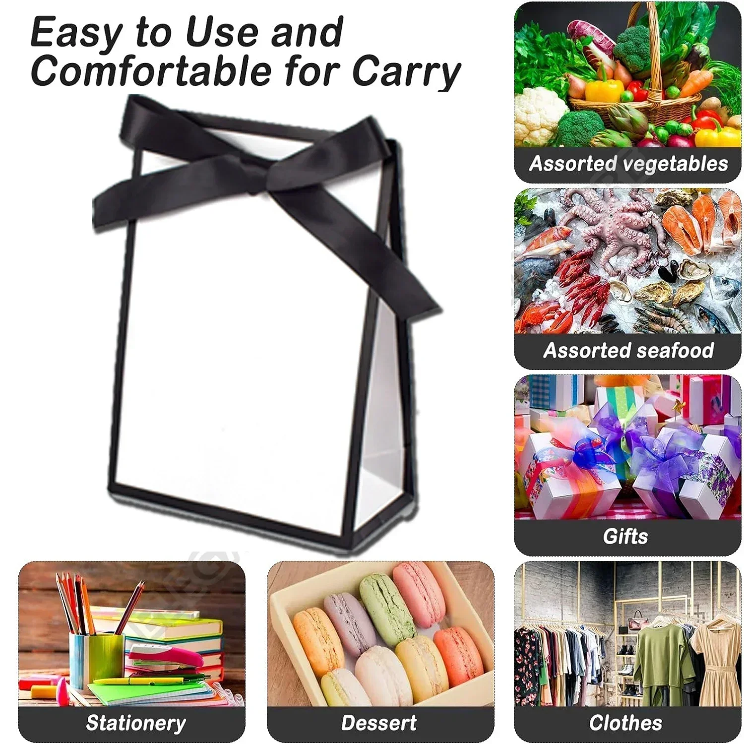 Cardboard Paper Shopping Handbag Gift Packing Bag Portable Black White Wrapping Tote With Handles Sundries Storage Pouch 100PC