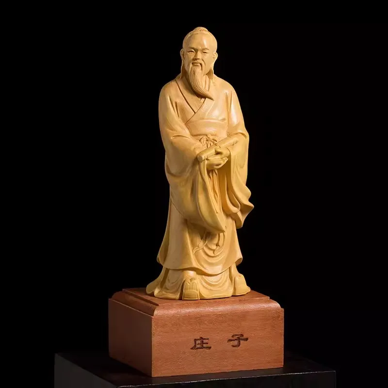 Chuang tzu Sculpture Zhuangzi Wood Carving Chinese Historical Figures Hand Carved Solid Wood Small Ornament Man Gift 19cm
