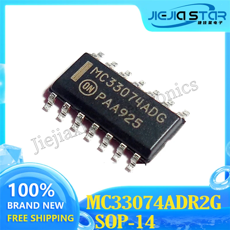 Linear Amplifier Chip IC, MC33074ADR2G, MC33074ADG, MC33074, SOP-14, 100% Brand New and Original, Free Shipping, 5-40PCs mc100ep05dtr2g mc100ep05 smd tssop 8 typing kp05 logic gate nand chip ic 100% brand new and original 4pcs free shipping