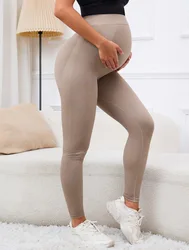 Elastic High Waist Maternity Leggings - Belly Support & Postpartum Body Shaper Fitness Trousers - M (Coffee)