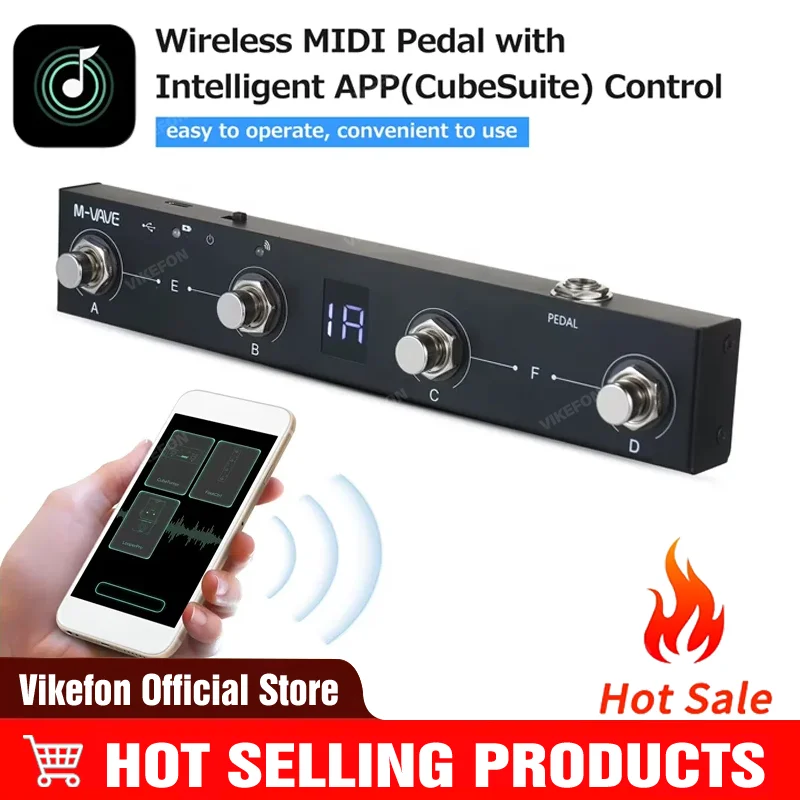 M-VAVE Chocolate MIDI Controller Rechargeable 4 Button MIDI Controller Pedal APP Control for Wireless Transmission System