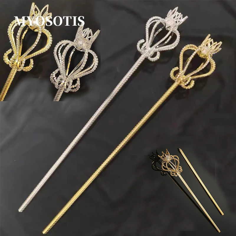 

Rhinestone Magic Wand Scepter Big Pearl Crystal Crown Pageant Costume Props Party Handheld Fairy Lover's Cane