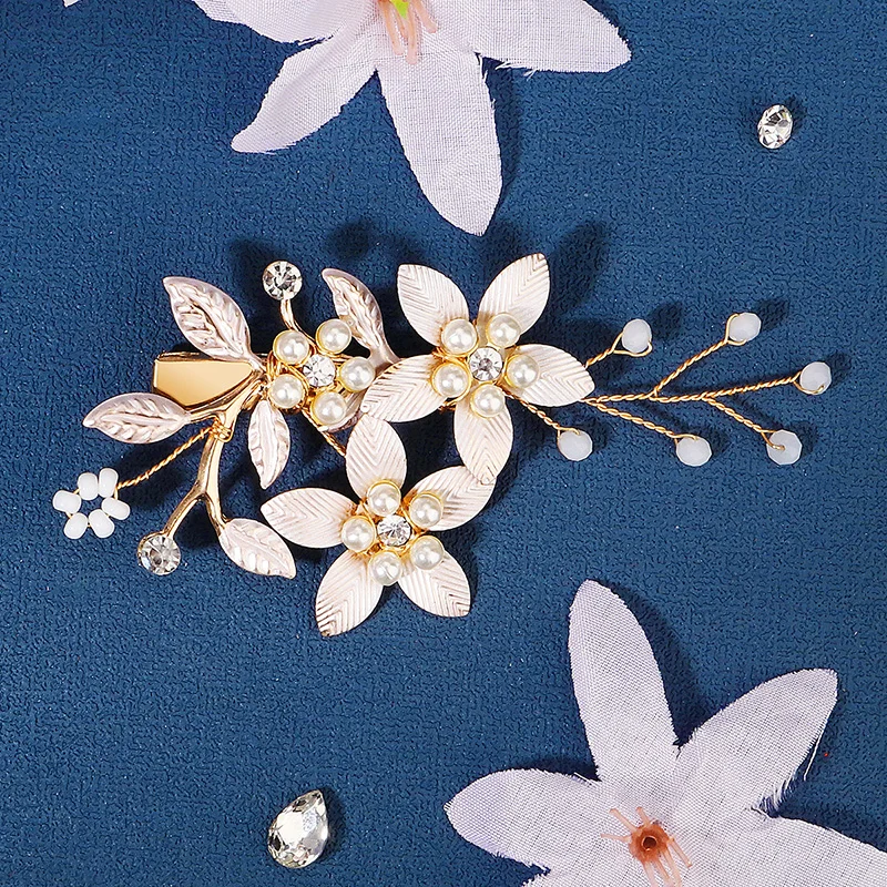 Alloy Flower Bridal Hair Clips Party Banquet Mori Hairpin Headdress Crystal Beaded Jewelry Accessories For Women