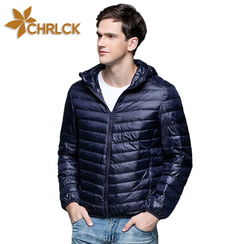 

CHRLCK Packable Down Jackets Men's Ultralight Camping Trekking Waterproof Winter Coat Outdoor Windproof Warm Puffer Jacket Male