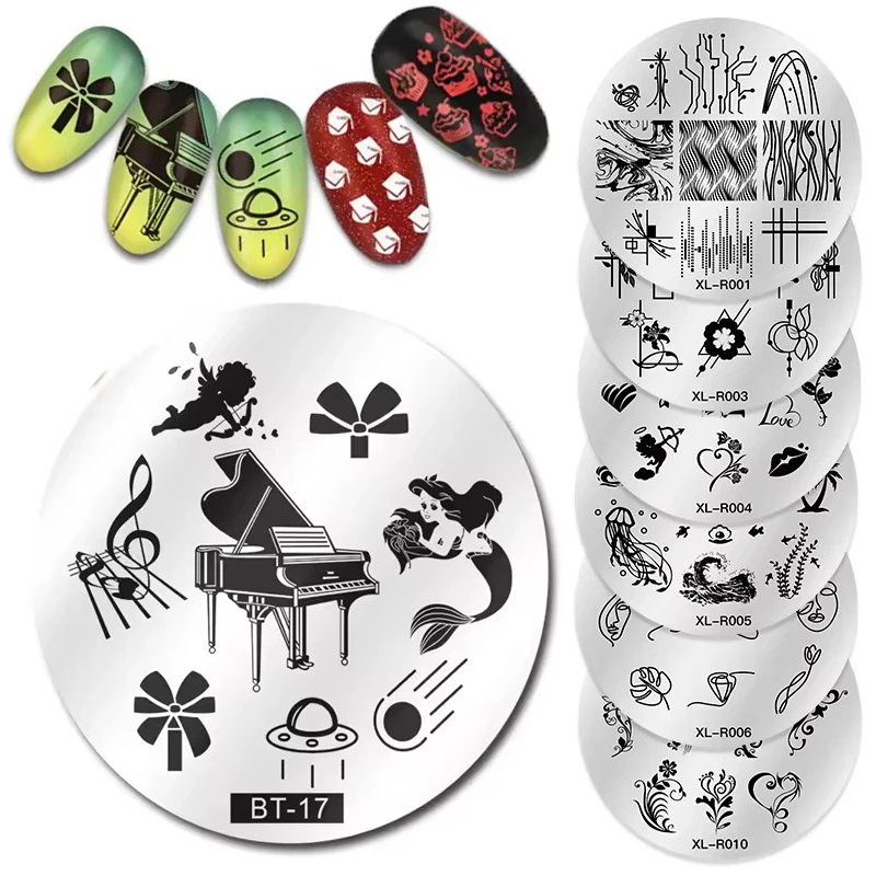Nail Stamping Plates DIY Flower Lines Animal Designs Nail Art Template For DIY Nail Decor round Stamper Plat nail tool Stamp 6