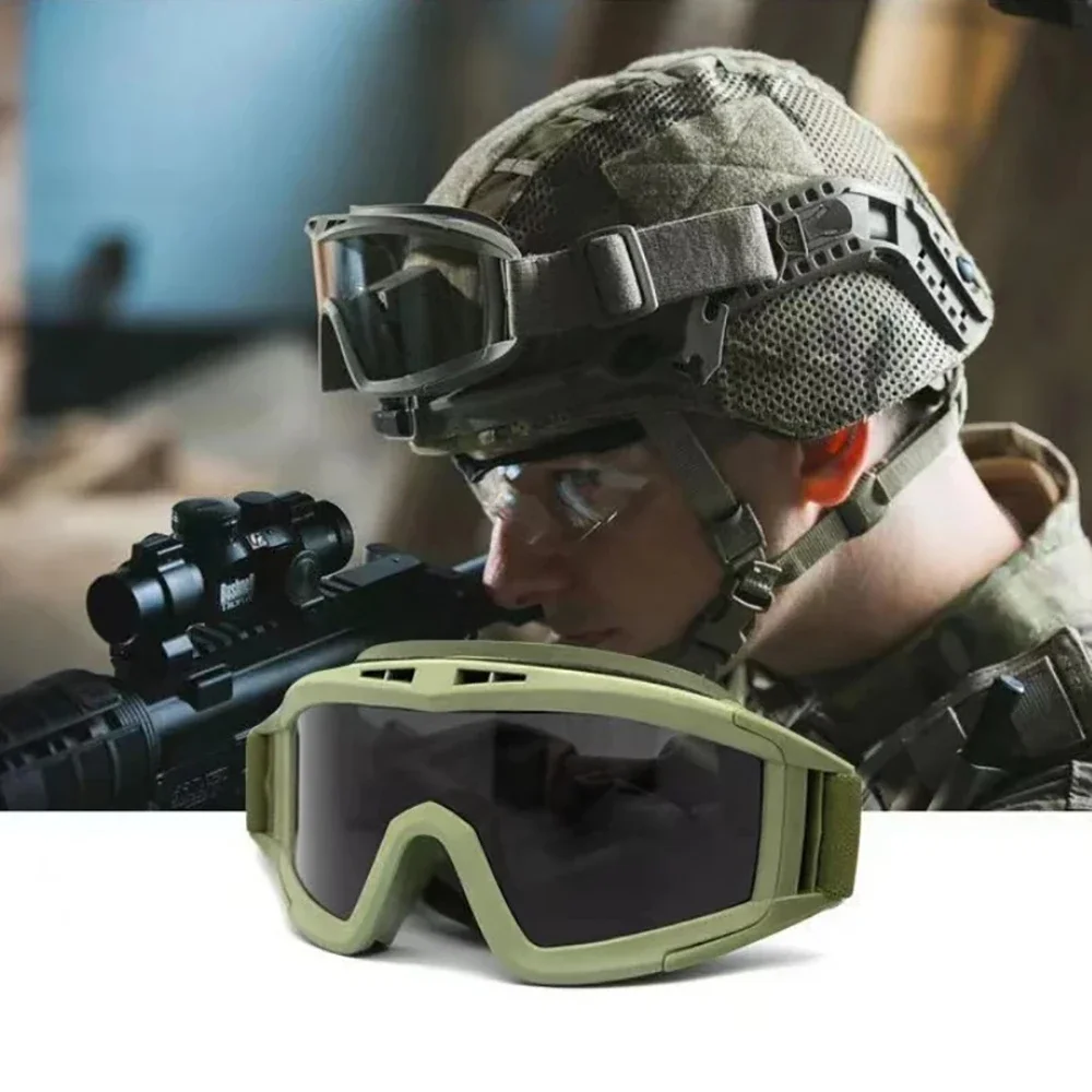 

3 Lens Tactical Airsoft Paintball Goggles Windproof Anti Fog CS Wargame Shooting Protection Glasses Fits for Helmet