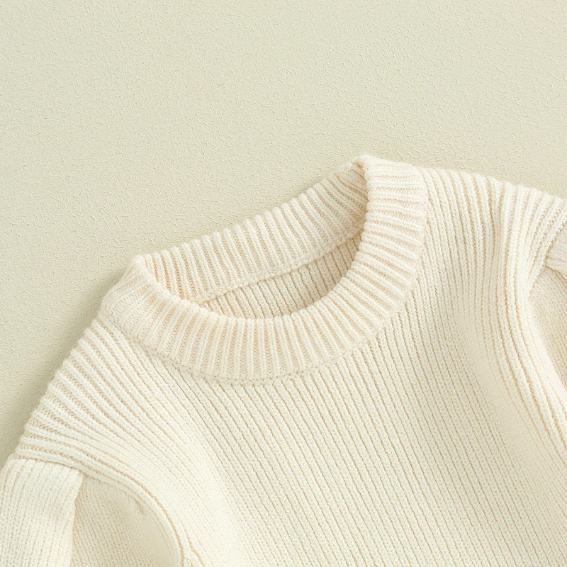  소녀 니트 롬퍼 긴 소매 크루 넥 솔리드 바디 슈트 스웨터 캐주얼 데일리