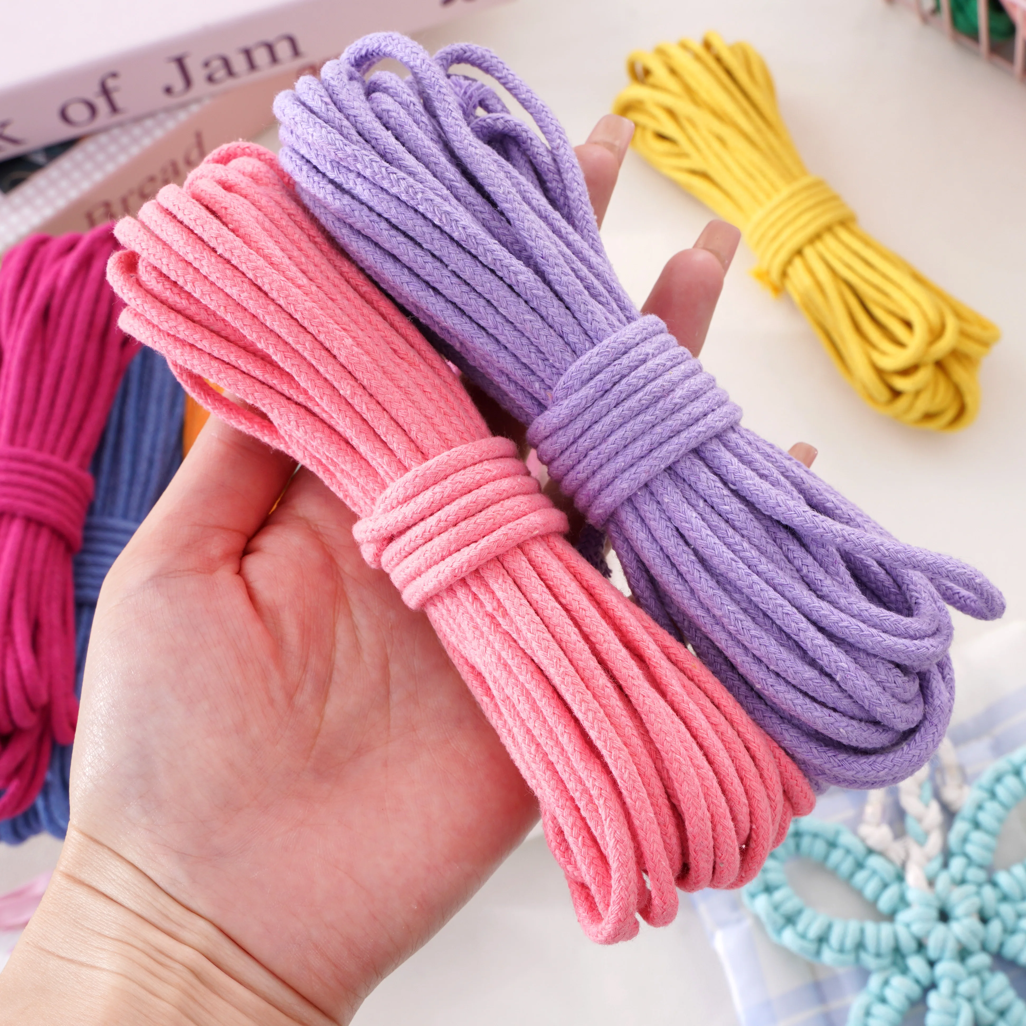 10-Meter Pack of 4mm Multi-Color Braided Cotton Rope for Crafts and Home Decor