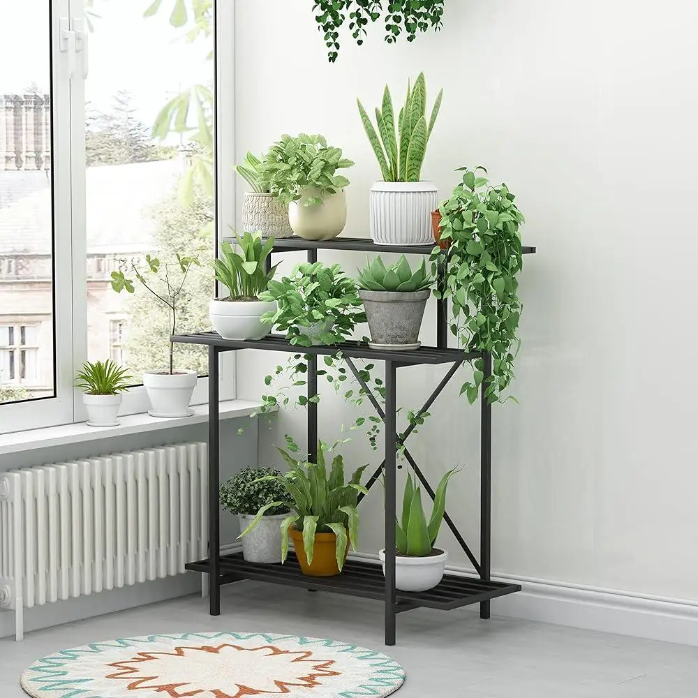 Sturdy 3 Tier Heavy Duty Plant Stand Indoor Outdoor Space Saving Carbon Steel Construction Plant Holder Easy Assembly 3