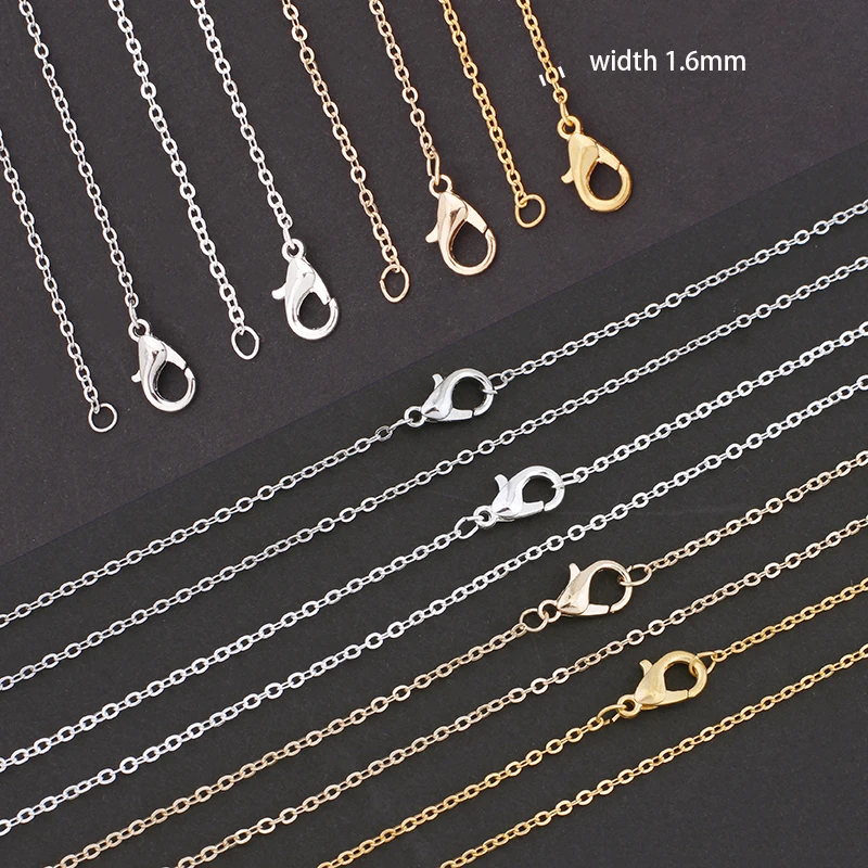 12Pcs 40cm Gold Plated White K Clasp O Shape Necklace Charm Chains for DIY Jewelry Finding Making Material Accessories Wholesale