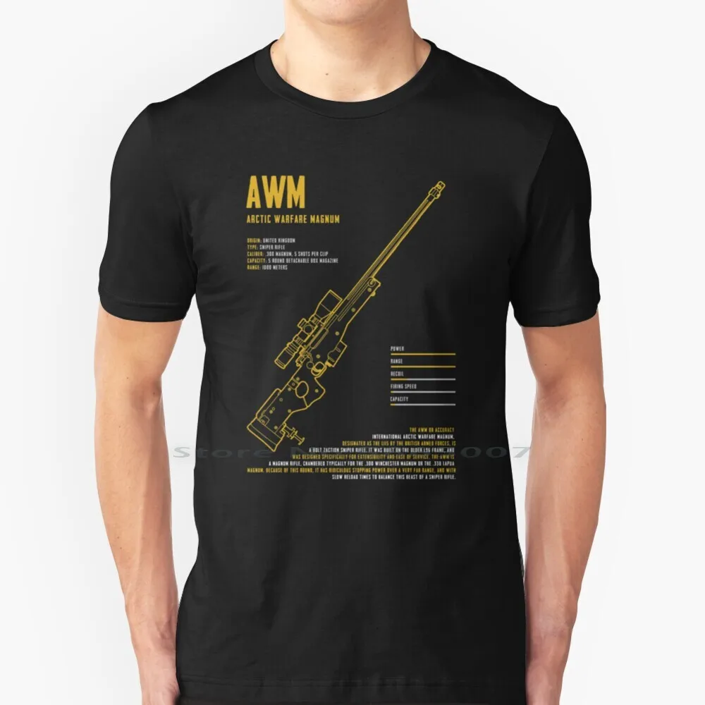 Battle Royal Awm T Shirt 100% Cotone Pubgmobile Pc Desktop Gaming Fps Fornite Warzone Apexlegend Pistole Armi Militarty