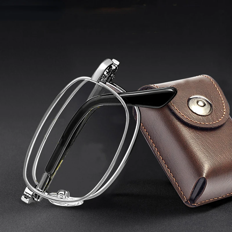 Reading Glasses Portable Metal Foldable Ultralight Men Business Presbyopia Glasses Eyewear With Random Case +0.5to+4.0 reading glasses