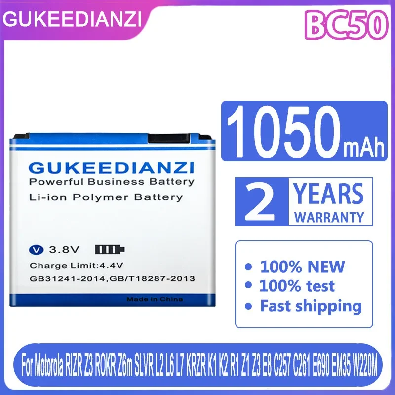 Gukeedianzi 1050Mah Bc50 Bc 50 Batteria Di Ricambio Per Motorola Rizr Z3 Rokr Z6M Slvr L2 L6 L7 Krzr K1 K2 R1 Z1 Z3 E8 C257 C261