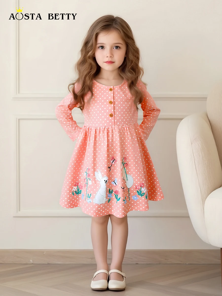 فستان بناتي جديد للخريف على الموضة الأوروبية والأمريكية فستان الأميرة للأطفال تنورة أطفال مطرزة برسوم كارتونية.
