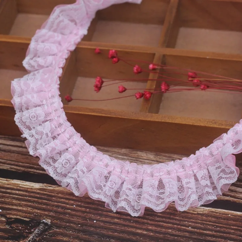 44 Yards Pleated Organza Lace Trim Ribbon 4cm Wide Clothes Fabric Embroidered Sewing Craft Wedding Dress Party Decoration