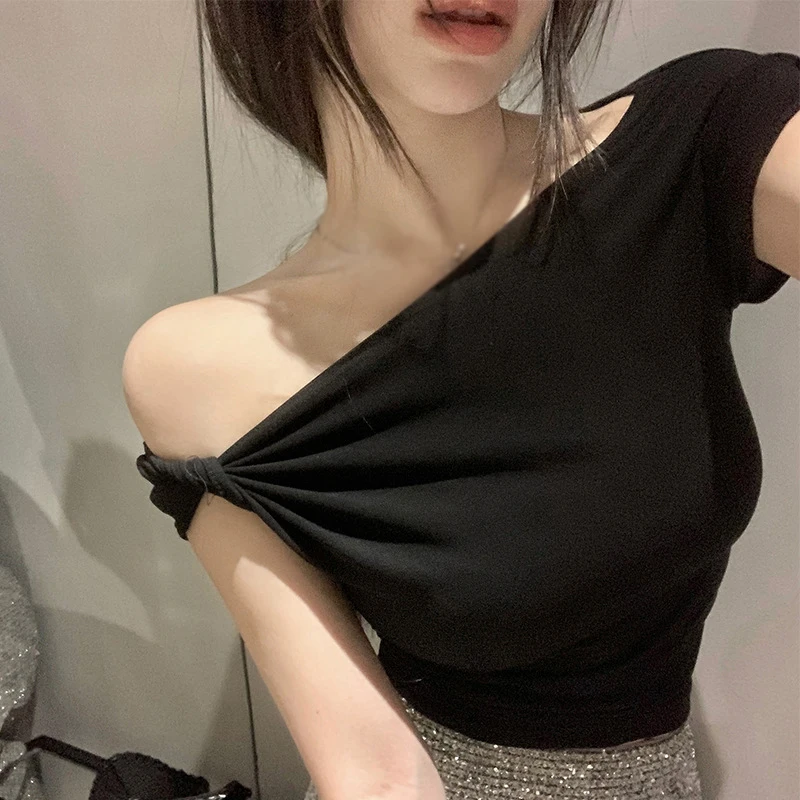 

Summer Fashion Women's Short Sleeved Solid Color Irregular Off Shoulder Elegant T-shirts