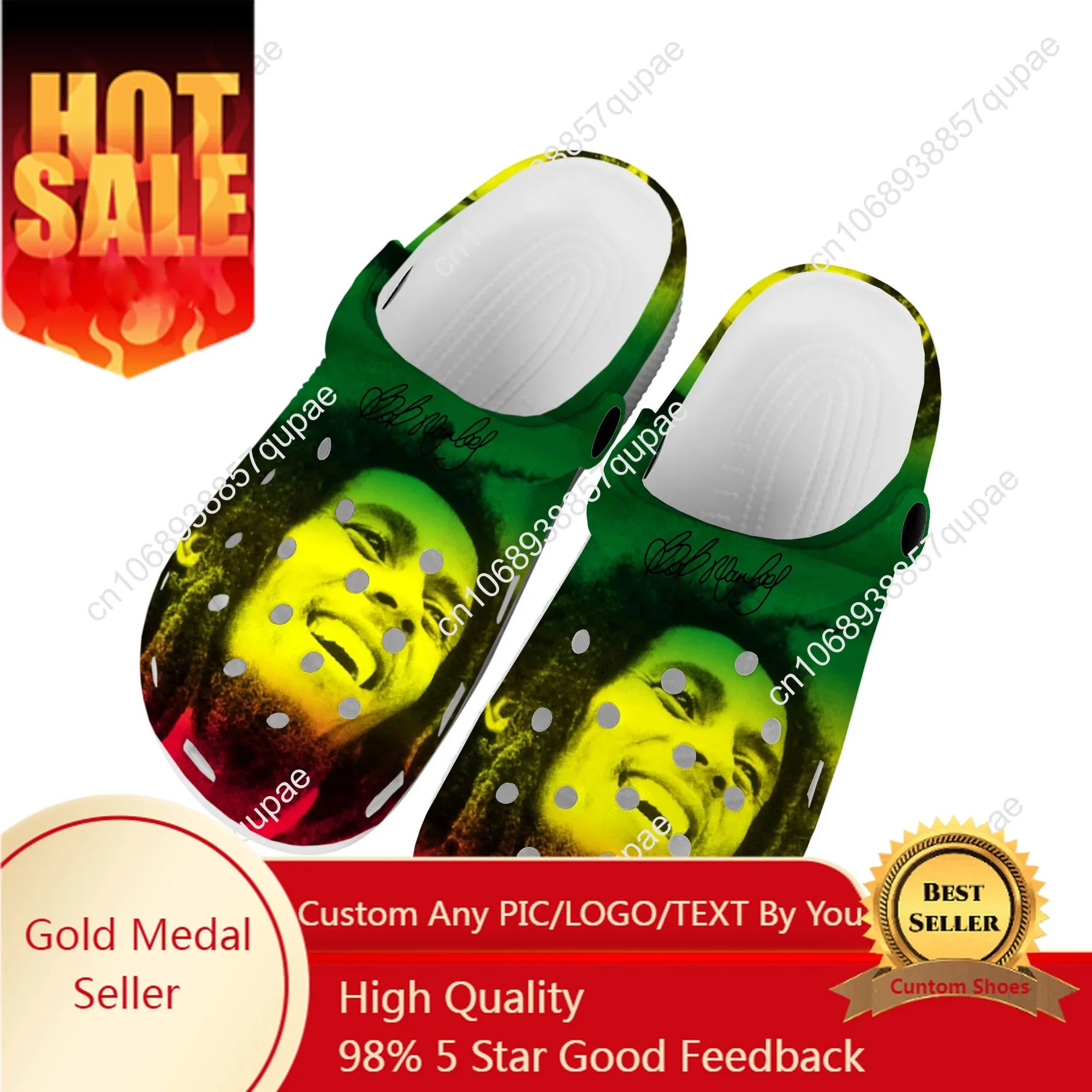 

Bob Marley Reggae Rasta Music Singer Home Clogs Custom Water Shoes Mens Womens Teenager Shoe Garden Clog Beach Hole Slippers