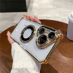 Luxury Transparent Bumper Case with MagSafe Wireless Charging for Huawei - Premium Protection & Style (Golden)