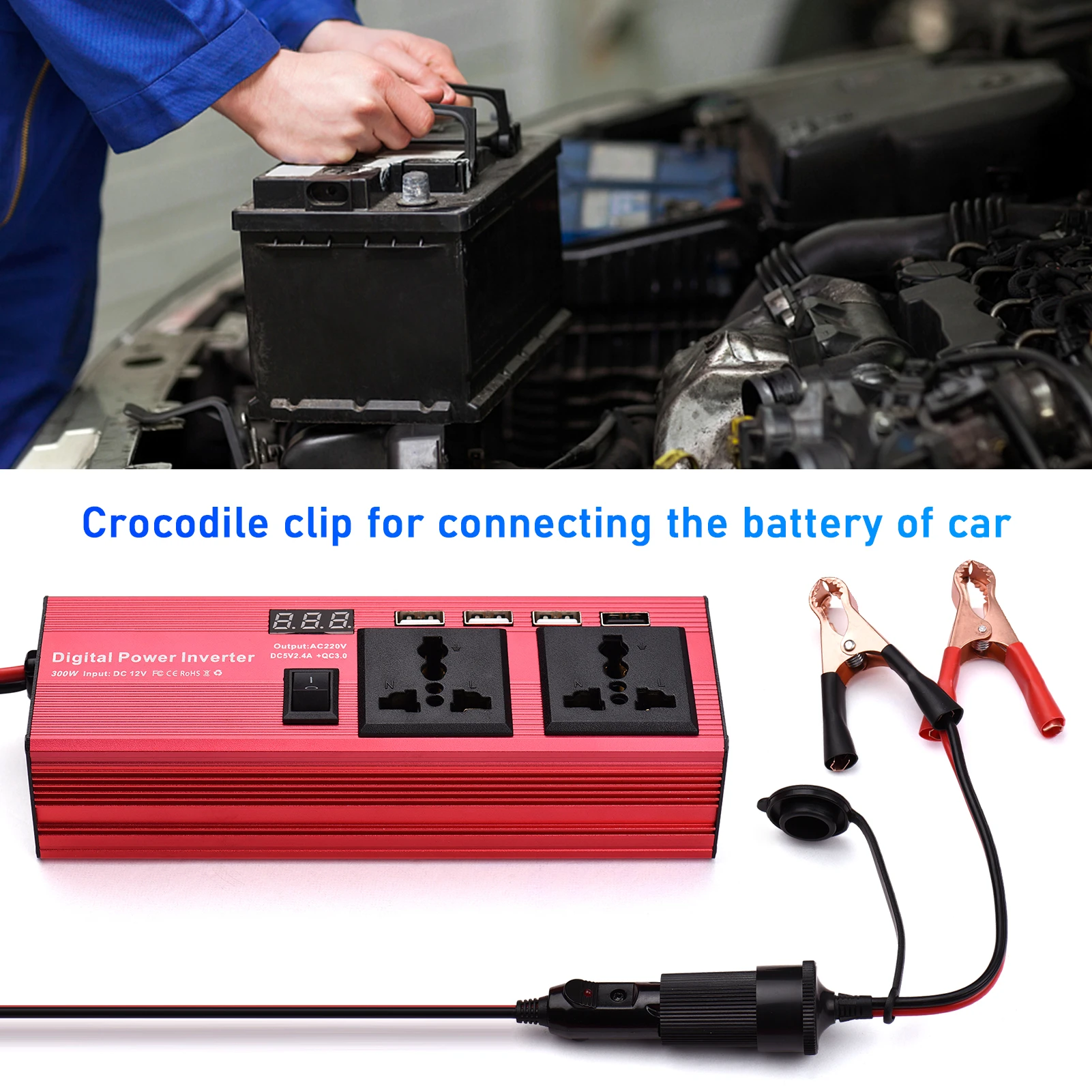 電力変換器300w インバーター デジタルコンバーター 2つのコンセント 4つのusbポート 通常および急速充電 車の充電アダプター インバーター コンバーター Aliexpress 電力変換器300w インバーター デジタルコンバーター 2つのコンセント 4つのusbポート 通常および急速充電 車の充電アダプター インバーター コンバーター Aliexpress