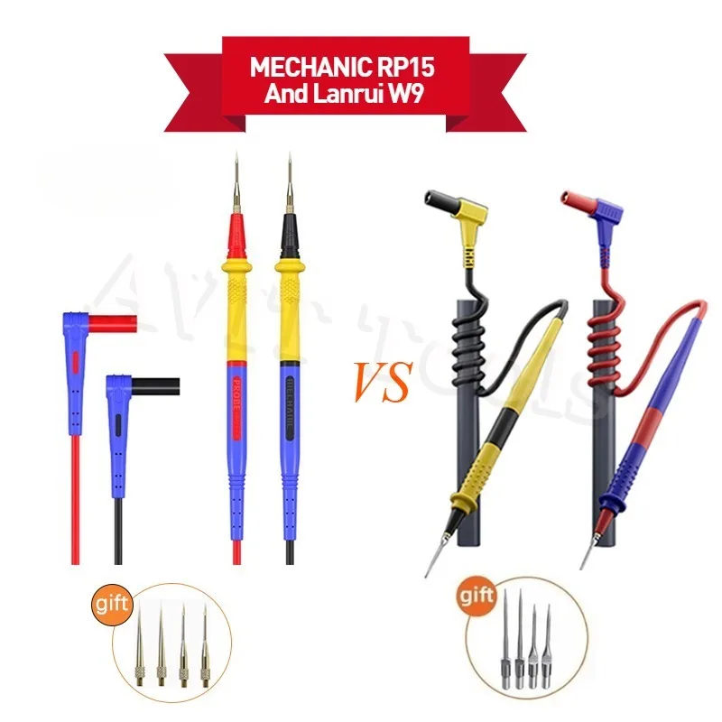 Multimeter Pen Wire MECHANIC RP15/Lanrui W9 Stainless Steel Interchangeable Tip Universal Fine Point Needle Soft Test Probe