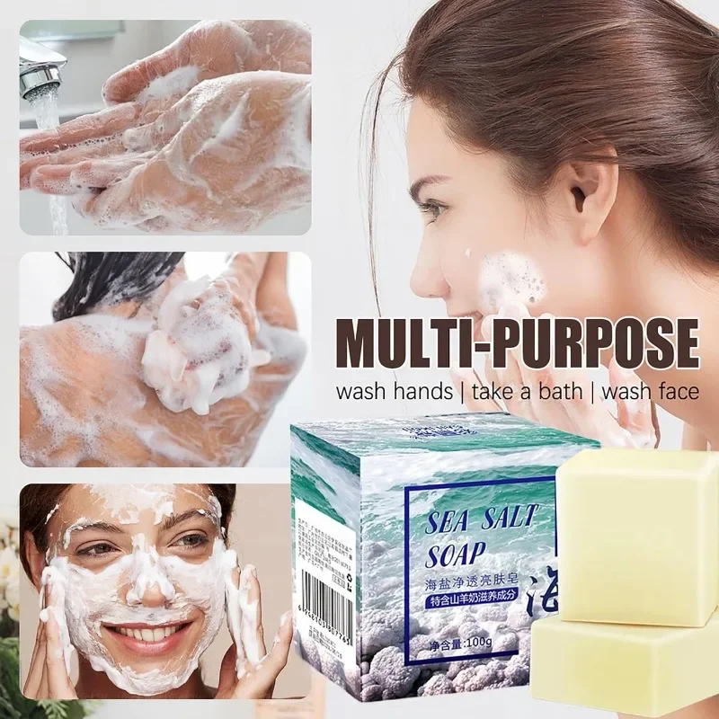 Premium Natural Sea Salt Soap with Goat Milk Gentle, Exfoliating Acne Deeply Clean Problem Skin, Body/Face/Hand Wash Skincare