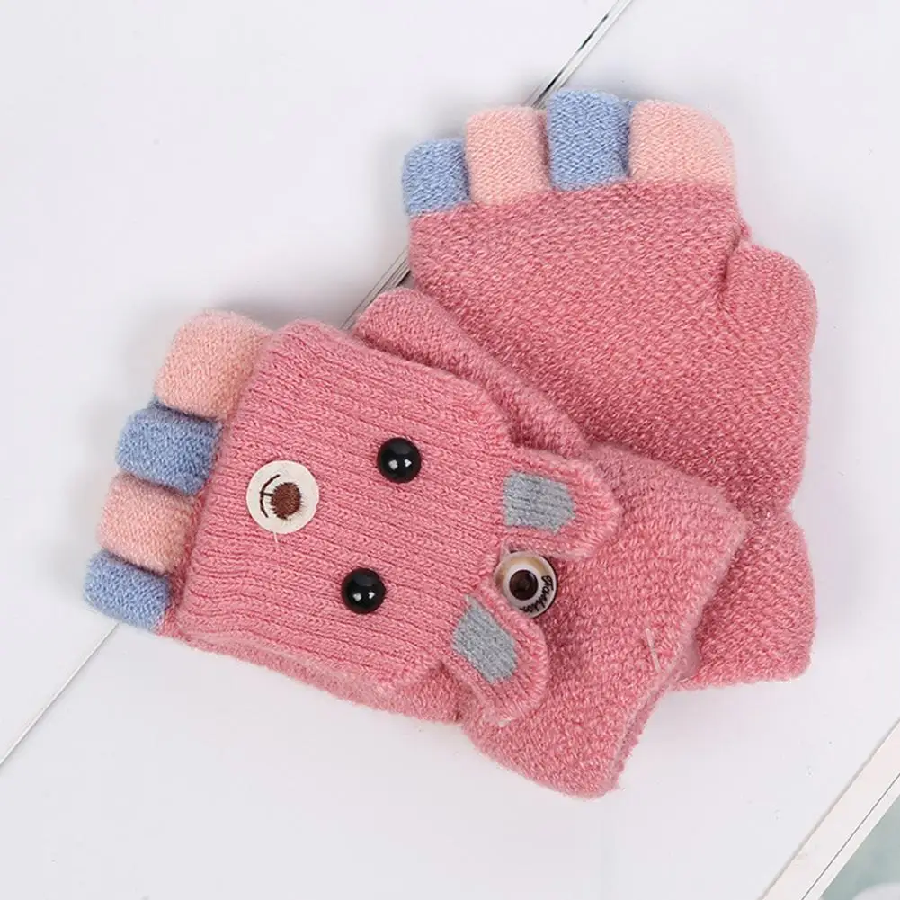 

Детские перчатки, теплые вязаные перчатки с милым мультяшным кроликом для мальчиков и девочек, для малышей, зимние шлепанцы на полпальца, перчатки с имитацией
