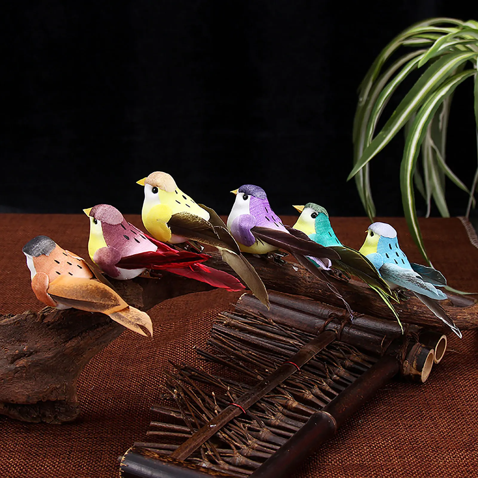 Mini Artificial Foam Bird 12pcs Colourful Artificial Birds Garden Bird Ornaments Mini Sparrow Clip on Ornaments for DIY Crafts