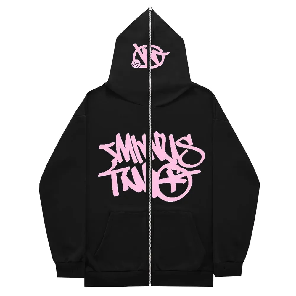 

Gothic Minus Two Ins High Street Y2K Unisex Inner Fleece Hoodies&Sweatshirt Fulll Zipper Oversized Men's Women's Streetwear Coat