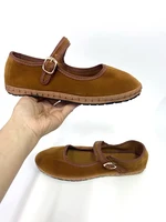 Velvet Mary Jane Shoes for Women Hand Stitch Casual Streetwear Ballet Flats Pumps Female Solid Color Red Cloth Shoes Loafers - Image 3