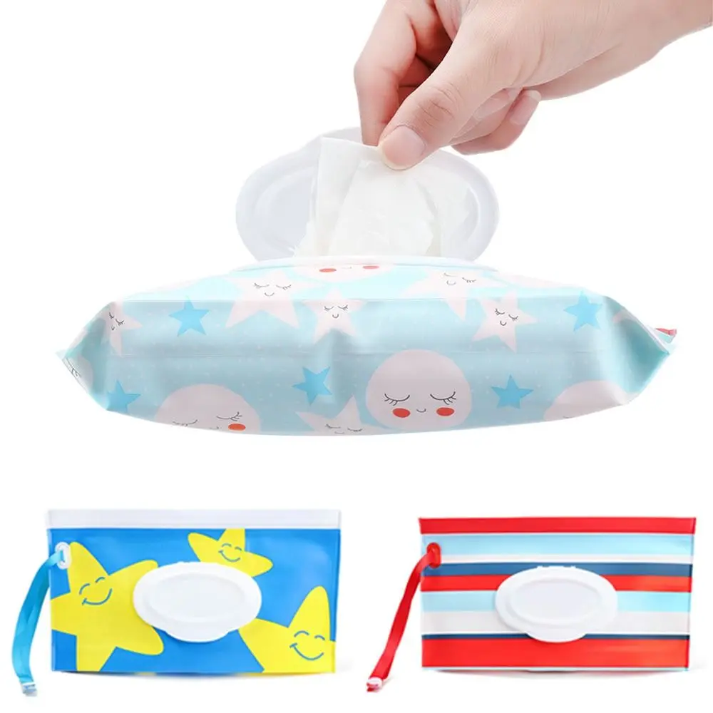 EVA Baby Wet Wipe Pouch  Cute Snap-Strap Reusable Wet Wipes Bag Flip Cover Tissue Box Refillable Wet Wipe Bag Useful Tissue Box 2