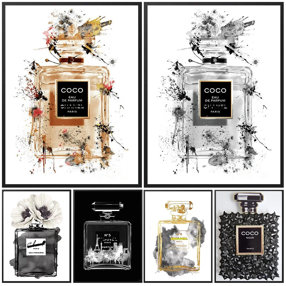 Fashion Vintage Poster Paris Perfume Bottle Graffiti Canvas Painting