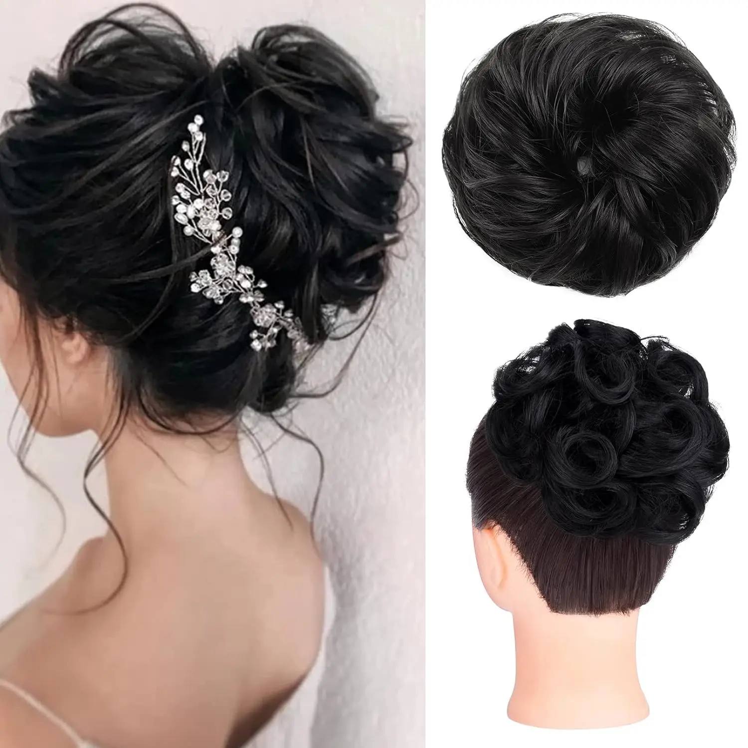 viramofa 100% Human Hair Bun Messy Bun Hair Piece Real Human Extensions Natural Curly Bun Hairpieces For Women/Kids human hair bun pieces