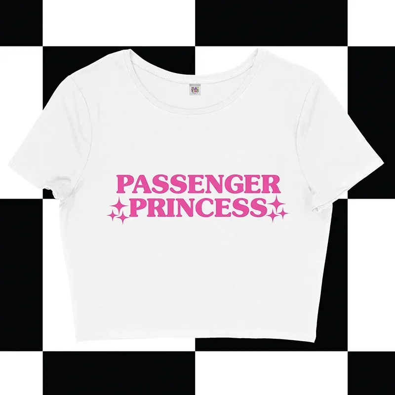 Passenger Princess Funny Womens Cropped Tops 2000s Grunge T-shirts Gothic Clothes Y2k Baby Tee Short Sleeve Top